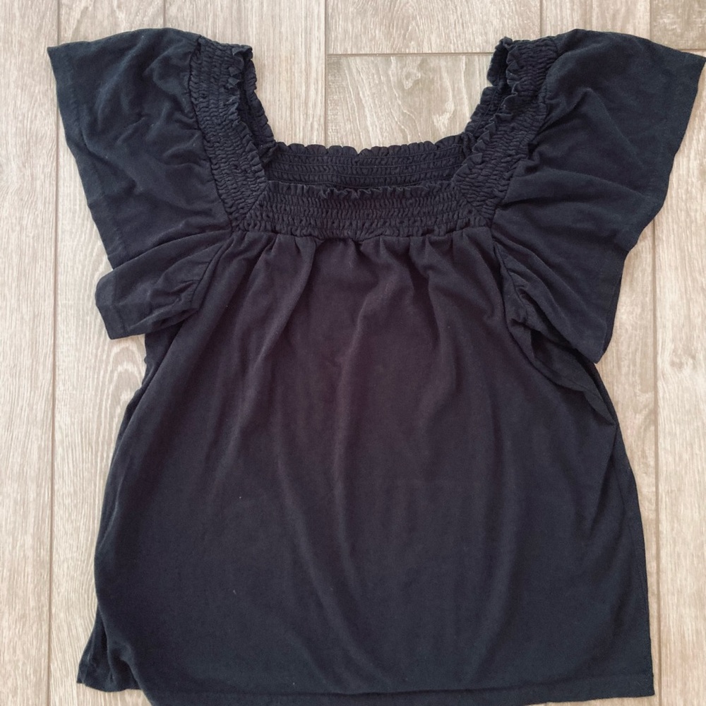 J. Crew Black Smocked Blouse